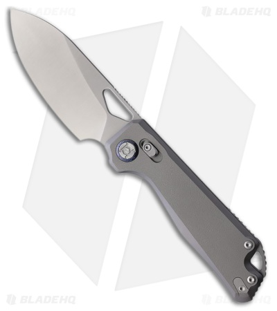 Kunwu Knives Pulsar XL XT Lock Knife Gray Orange Peel Textured Ti (3.9" Satin)