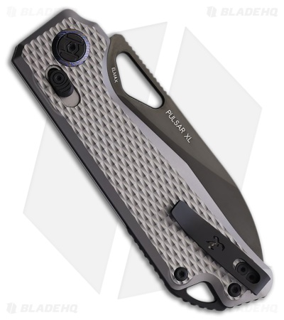 Kunwu Knives Pulsar XL XT Lock Knife Gray Diamond Textured Ti (3.9" Satin DLC)