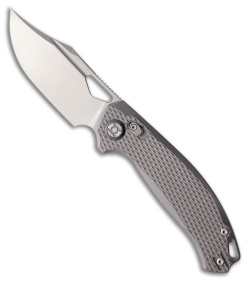 Kunwu Knives Django XL XT Lock Knife Gray Diamond Textured Ti (3.7" Satin)