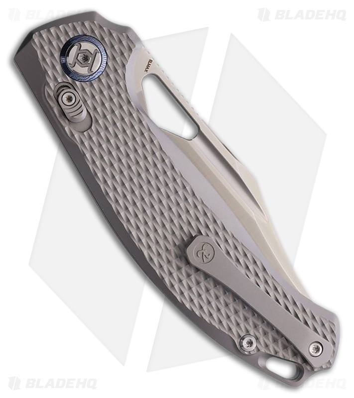 Kunwu Knives Django XL Knife Gray Diamond Textured Ti Satin