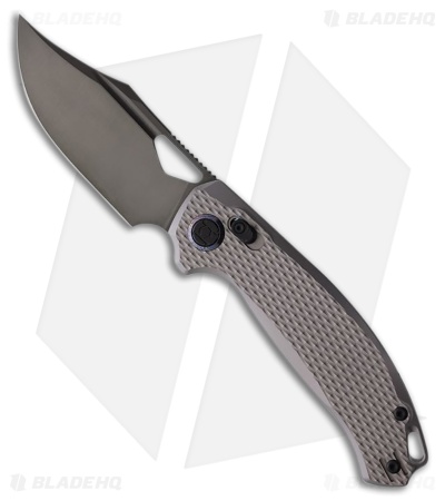 Kunwu Knives Django XL XT Lock Knife Gray Diamond Textured Ti (3.7" Satin DLC)