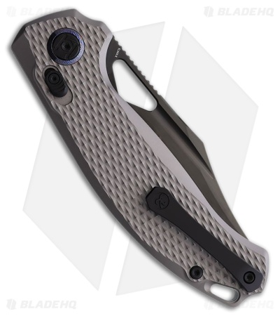 Kunwu Knives Django XL XT Lock Knife Gray Diamond Textured Ti (3.7" Satin DLC)