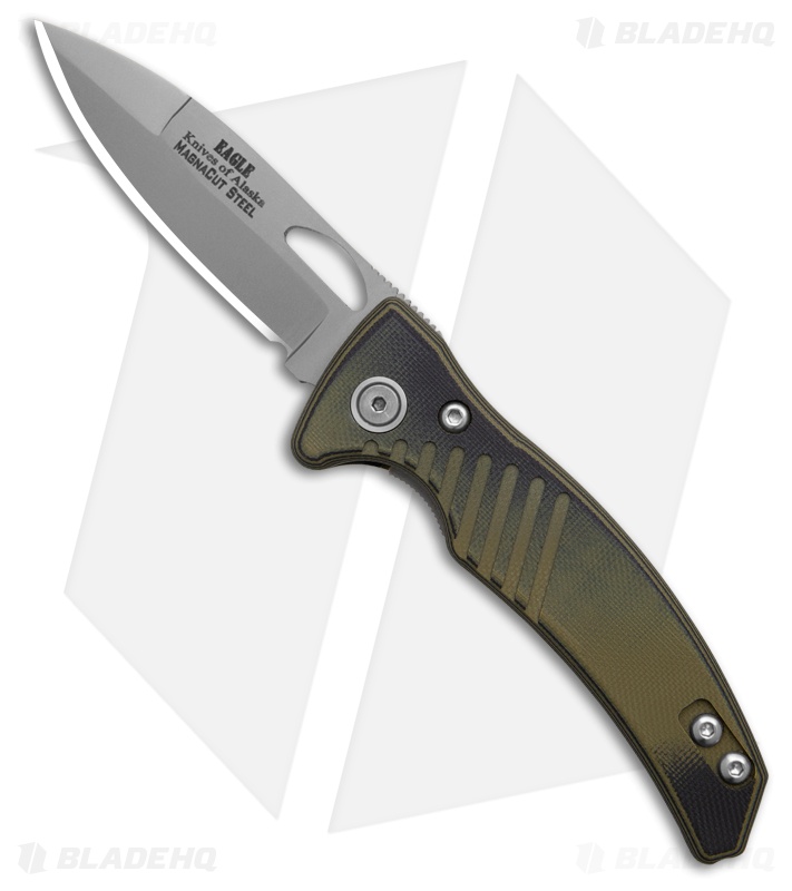 Knives of Alaska Eagle Liner Lock MagnaCut Knife Black/OD Green G-10 (2.9" BB)