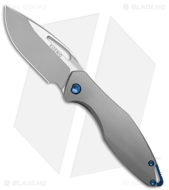 Koenig Mini Arius Frame Lock Knife Corda Pattern Titanium Blue