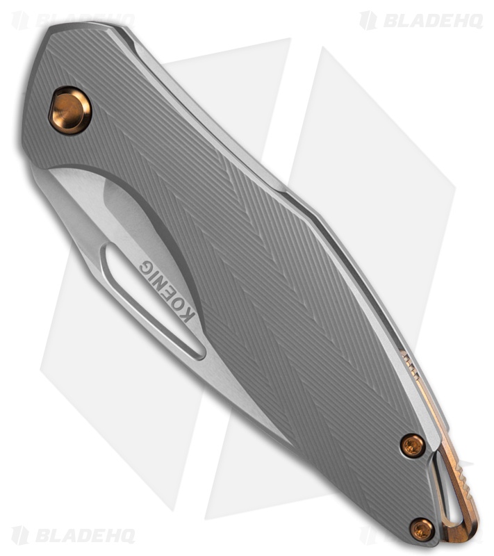 Koenig Mini Arius Frame Lock Knife Patterned Titanium Bronze Hardware (3" BB)