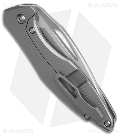 Koenig Mini Arius Frame Lock Knife Patterned Titanium Silver Hardware (3" BB)
