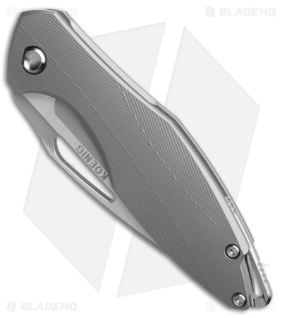 Koenig Mini Arius Frame Lock Knife Patterned Titanium Silver Hardware (3" BB)