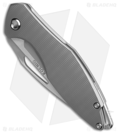 Koenig Mini Arius Frame Lock Plexa Pattern Titanium Silver Hardware (3" BB)