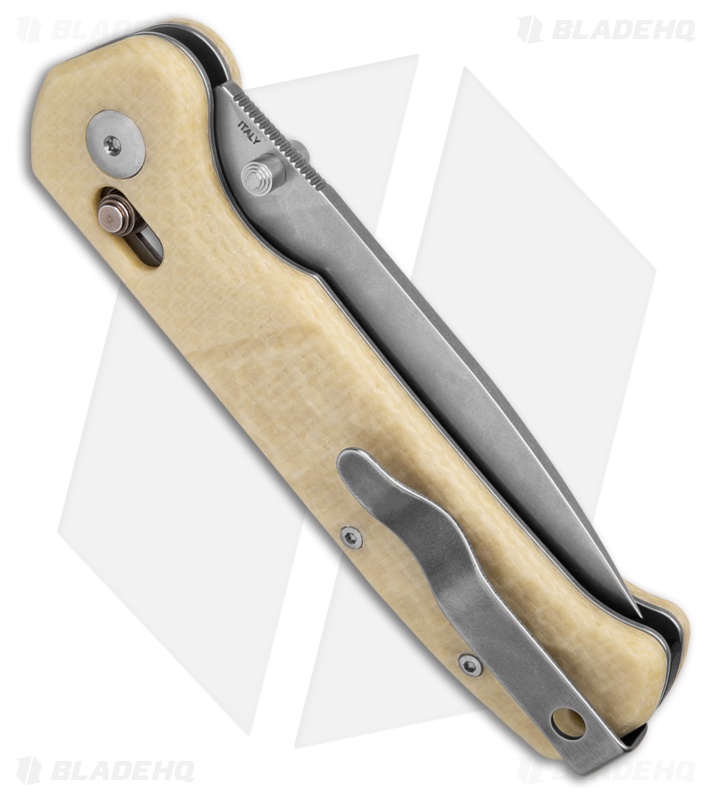 Maserin Frontier Crossbar Lock White Micarta (3.25" Stonewash)