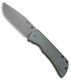 McNees Knives PM MAC2 3.5 Frame Lock Knife Atomic Ti Grn/Blue Swerve (3.5" SW)