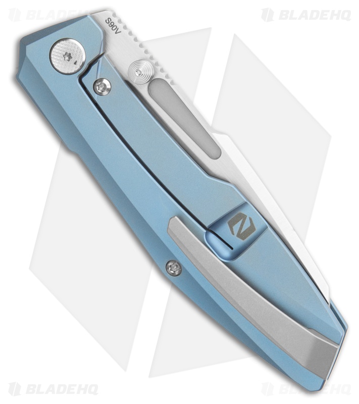Null Knives Raikou Frame Lock Knife Blue/Belt Satin TI (3.45")