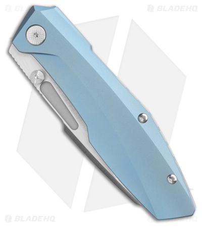 Null Knives Raikou Frame Lock Knife Blue/Belt Satin TI (3.45")