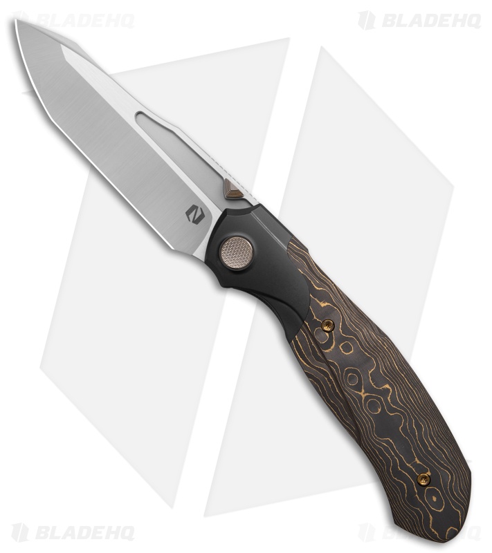 Null Knives Vandal Frame Lock Knife Ti/Gold Camo CF (3.9" Belt Satin Vanax)