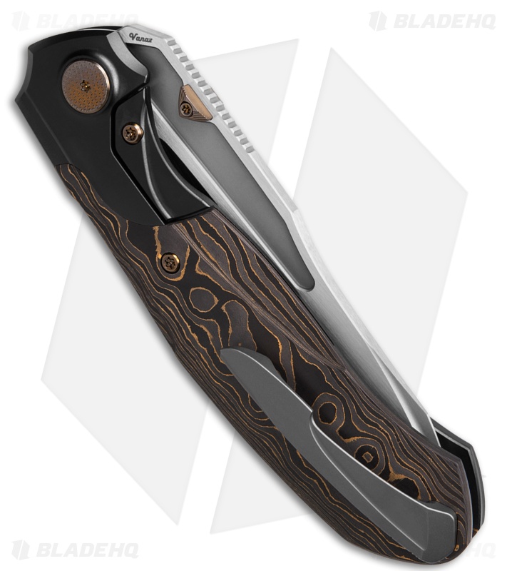 Null Knives Vandal Frame Lock Knife Ti/Gold Camo CF (3.9" Belt Satin Vanax)