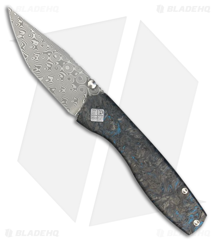 Ocaso Delos Tanto Frame Lock Knife Dark Matter CF/Blue Ti (3" Damascus)