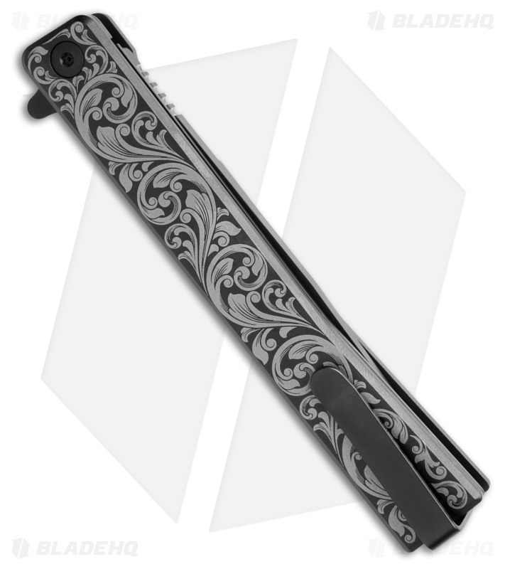 Ocaso Solstice Liner Lock Knife Scroll Engraved Black Ti (3.5" Black) 10ESB
