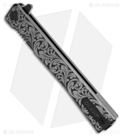 Ocaso Solstice Liner Lock Knife Scroll Engraved Black Ti (3.5" Black) 10ESB