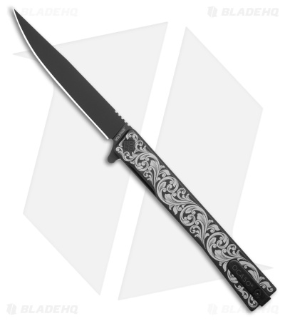 Ocaso Solstice Liner Lock Knife Scroll Engraved Black Ti (3.5" Black) 10ESB