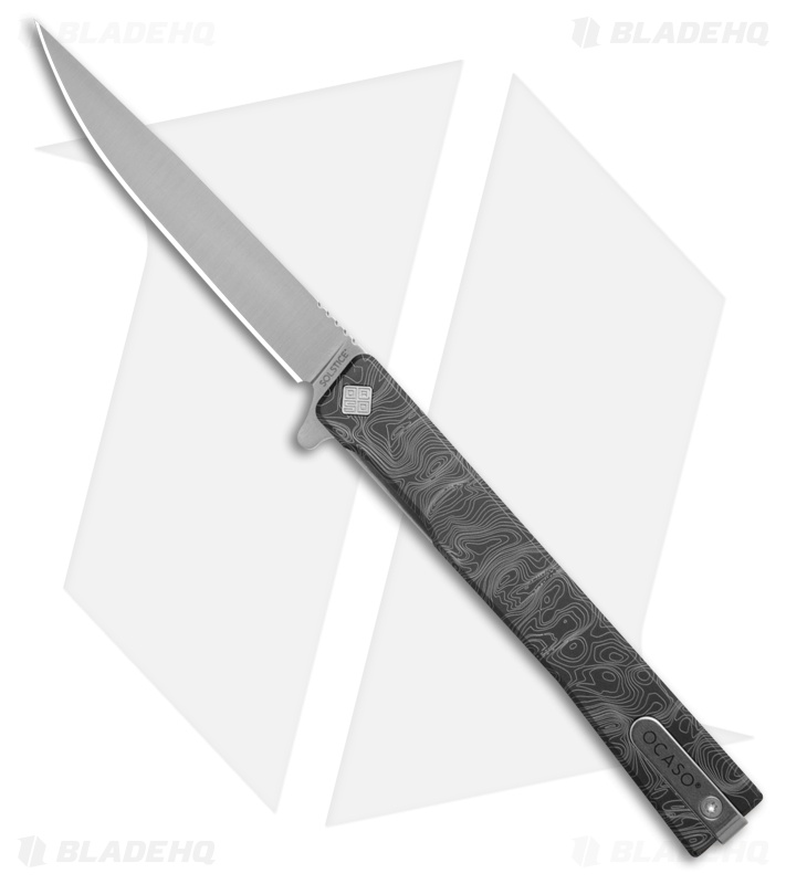 Ocaso Solstice Liner Lock Knife Topo Engraved Black Titanium (3.5" Satin)
