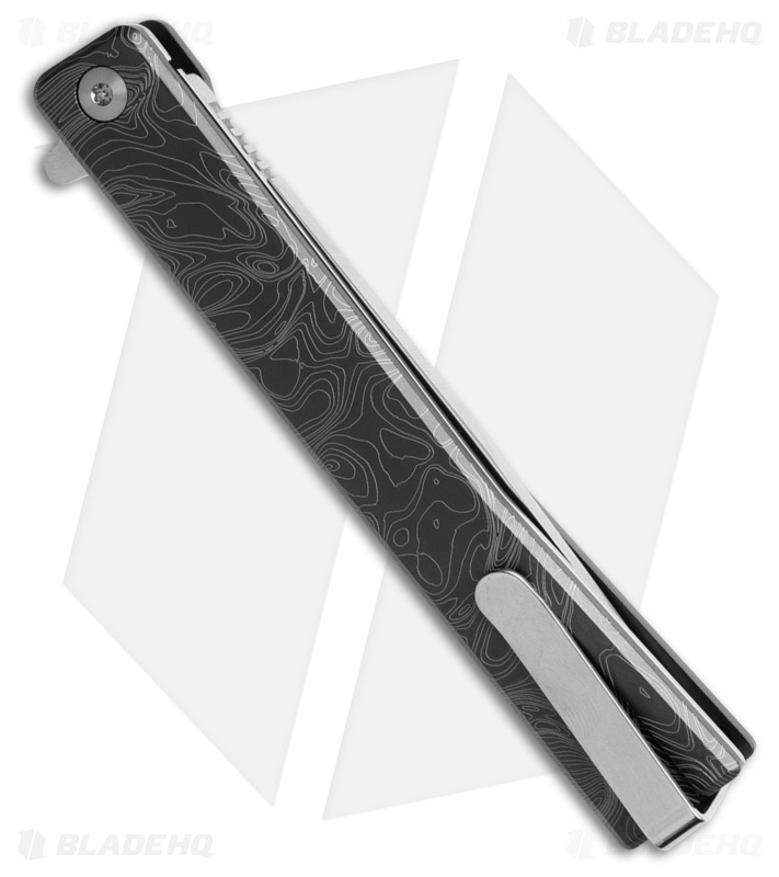 Ocaso Solstice Liner Lock Knife Topo Engraved Black Titanium (3.5" Satin)