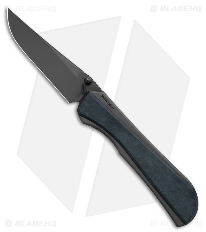 Piratech Saga Knife Black BB Ti + Blue Canyon Richlite Inlay (3.6" Mirror DLC)