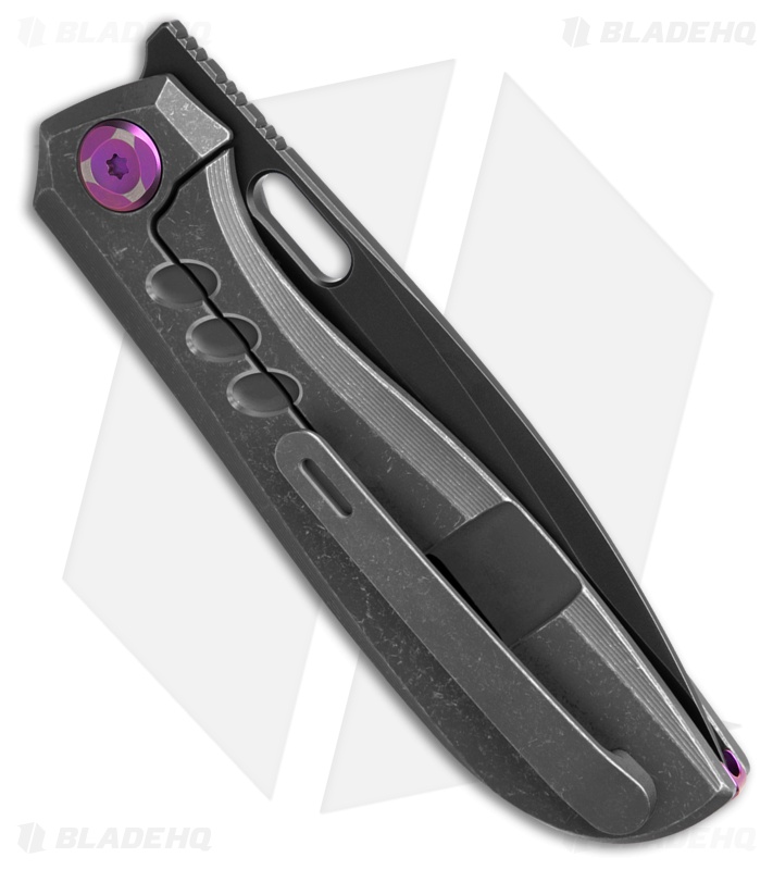 Poikilo Blade Gecko DSW V4 Frame Lock Knife Holed DSW/Purple Ti (3.25" Black)
