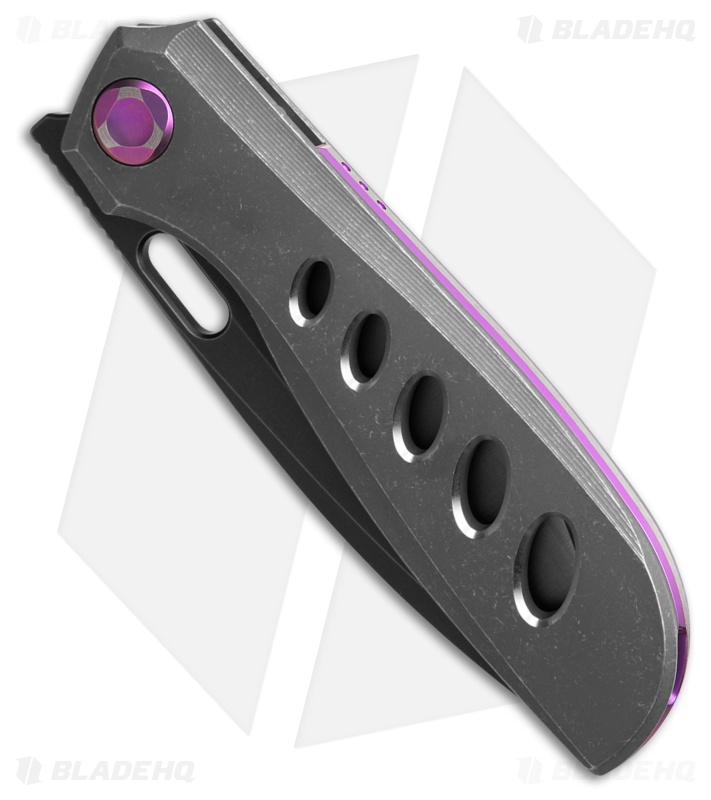 Poikilo Blade Gecko DSW V4 Frame Lock Knife Holed DSW/Purple Ti (3.25" Black)