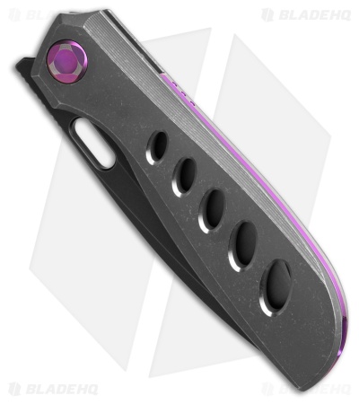 Poikilo Blade Gecko DSW V4 Frame Lock Knife Holed DSW/Purple Ti (3.25" Black)