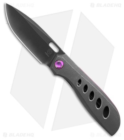 Poikilo Blade Gecko DSW V4 Frame Lock Knife Holed DSW/Purple Ti (3.25" Black)