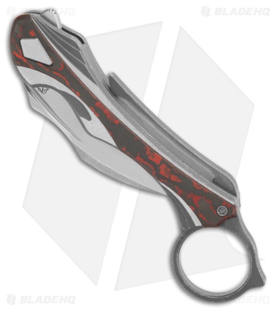 Poikilo Blade Thorny Devil Frame Lock Dark SW Ti/Red CF (2.6" Stonewash) *DISC*