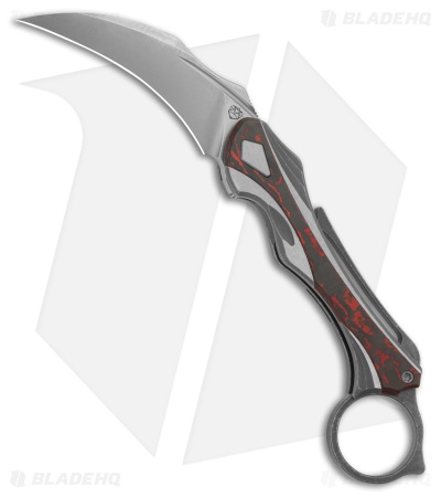 Poikilo Blade Thorny Devil Frame Lock Dark SW Ti/Red CF (2.6" Stonewash) *DISC*