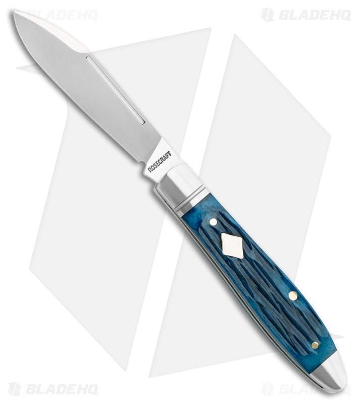 RoseCraft Blades Tanasi Lake Tear Drop Blue Jigged Bone Knife (2.8" Satin)