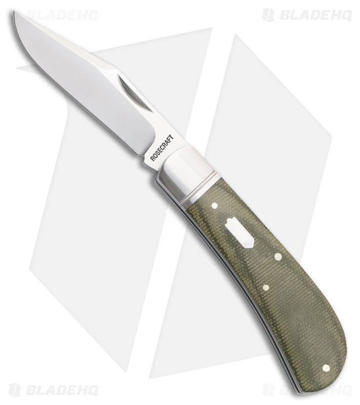 RoseCraft Blades Hatchie River Jack Pocket Knife Light Green Micarta (3" Satin)