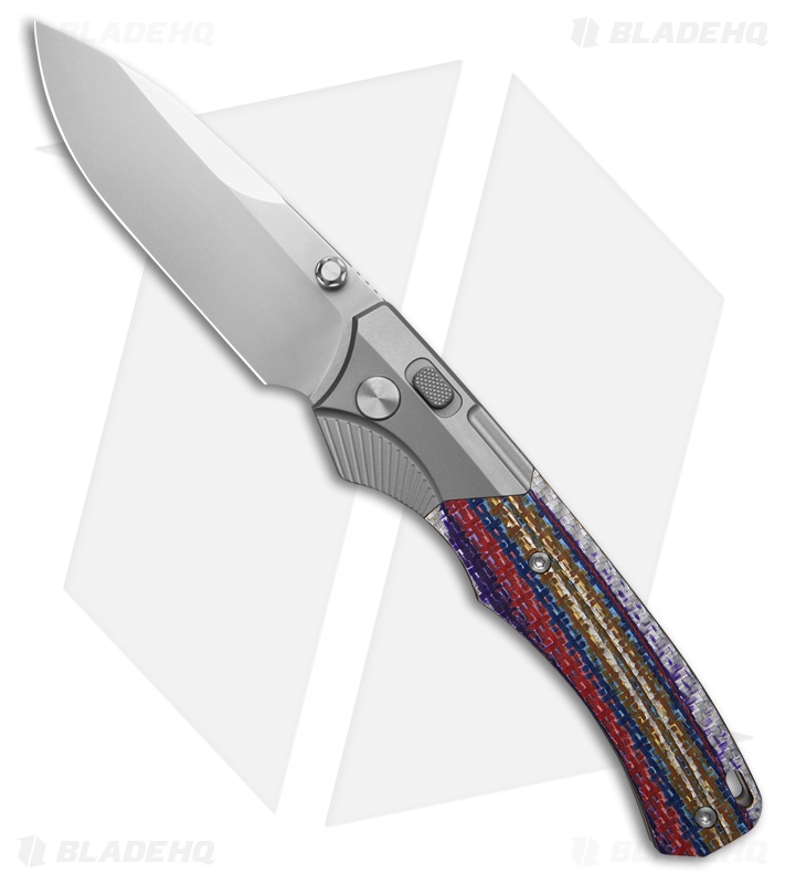 REMETTE Folding Pocket Knife Ti/CF Button Lock (3.38" Stonewash)