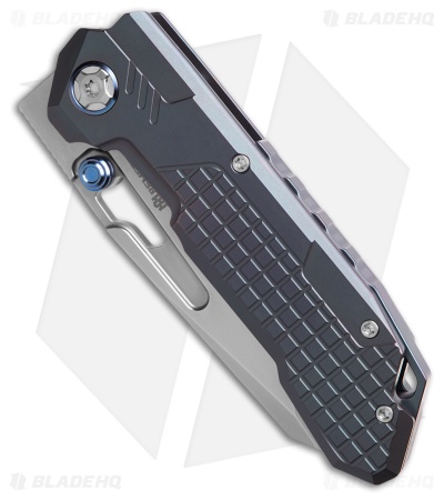 REMETTE RT-Cool Leopard Button Frame Lock Knife Blue Titanium (3.5" Pearlescent)