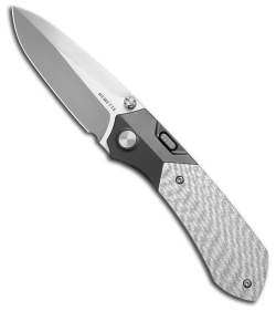 REMETTE RT-Meteor Button Frame Lock Knife Black Titanium + Gray CF (3.25" Satin)