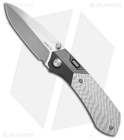 REMETTE RT-Meteor Button Frame Lock Knife Black Titanium + Gray CF (3.25" Satin)