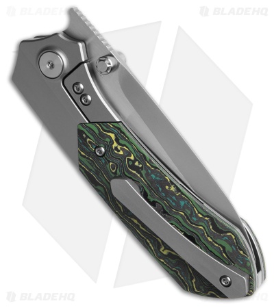 REMETTE RT-Meteor Button Frame Lock Knife Ti + Green/Black CF (3.25" Satin)