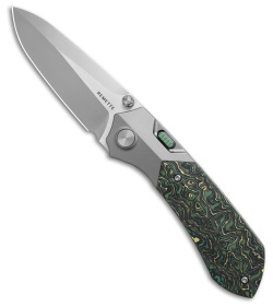 REMETTE RT-Meteor Button Frame Lock Knife Ti + Green/Black CF (3.25" Satin)