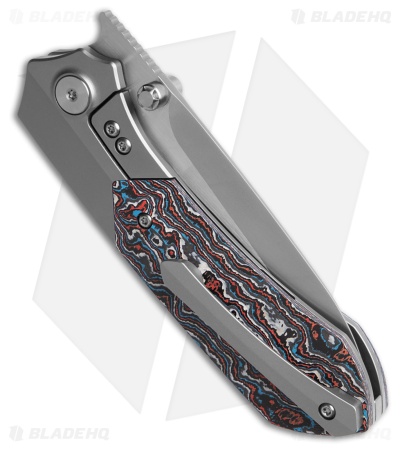 REMETTE RT-Meteor Button Frame Lock Knife Ti + Red/White/Blue CF (3.25" Satin)
