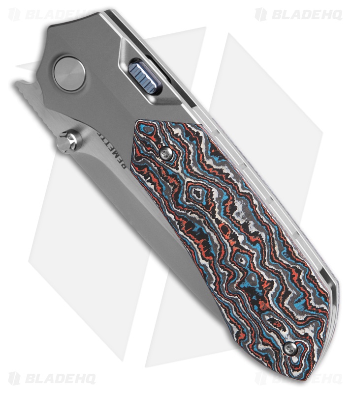 REMETTE RT-Meteor Button Frame Lock Knife Ti + Red/White/Blue CF (3.25" Satin)