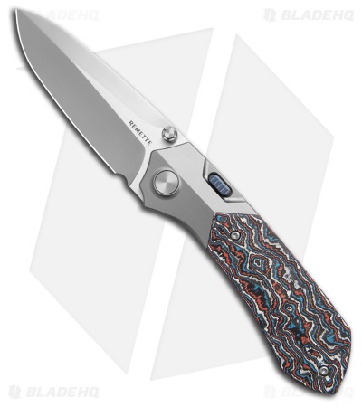 REMETTE RT-Meteor Button Frame Lock Knife Ti + Red/White/Blue CF (3.25" Satin)
