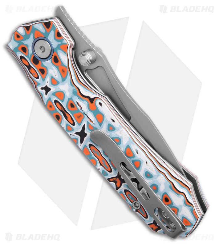 REMETTE RT-Rhino Button + Liner Lock Knife Blue/Orange G-10 (3.1" Sandblast)