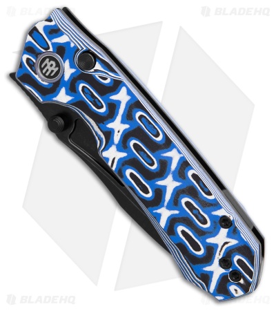 REMETTE RT-Rhino Button + Liner Lock Knife Blue/White G-10 (3.1" Black SW)