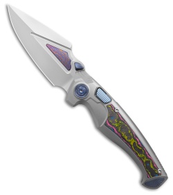 REMETTE RT-Scepter Button Lock Knife Ti/Timascus Warrior CF (3.5" Pearlescent)
