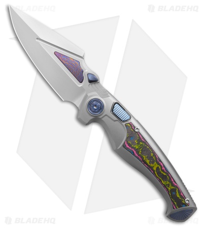 REMETTE RT-Scepter Button Lock Knife Ti/Timascus Warrior CF (3.5" Pearlescent)