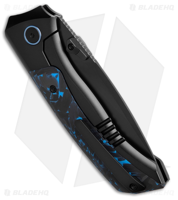 REMETTE RT-Steed Button Frame Lock Knife Black Ti + Black/Blue CF (3.1" DLC)