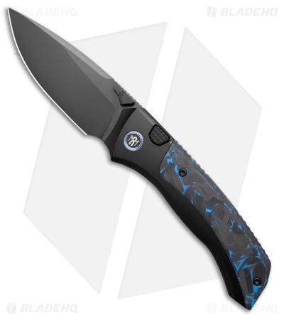 REMETTE RT-Steed Button Frame Lock Knife Black Ti + Black/Blue CF (3.1" DLC)