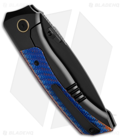 REMETTE RT-Steed Button Frame Lock Knife Black Ti + Blue CF (3.1" DLC)