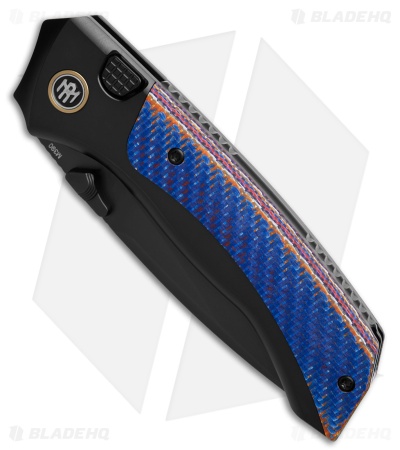 REMETTE RT-Steed Button Frame Lock Knife Black Ti + Blue CF (3.1" DLC)